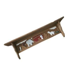 Vintage Hand Painted Noahs Ark Wall Shelf Primitive Folk Children Room Nursery